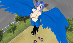 3d 3d_custom_girl blue_hair femdom femsub harpy_girl horns multiple_girls original red_eyes wings