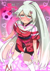 blush charm_(spell) clothed empty_eyes female_only femsub heart heart_eyes hypnotic_magic inazuma_eleven japanese_text magic magic_circle manto_(inazuma_eleven) solo sparkle standing symbol symbol_in_eyes text very_long_hair yuuka_(a0240765)