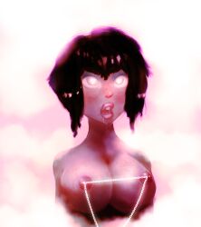 bimbofication black_hair blush bottomless brain_drain breasts cleavage drool female_only femsub happy_trance heart heart_eyes huge_breasts large_breasts large_lips neroro nipple_chains nude open_mouth original solo symbol_in_eyes topless 
