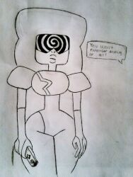 expressionless female_only femsub garnet greyscale itemshoplifter remote_control solo spiral steven_universe text traditional white_background