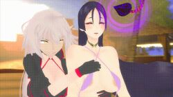 3d amateurthrowaway animated animated_gif bikini black_hair bouncing_breasts breast_grab breasts choker cleavage clothed clothed_exposure crystal dazed fate/grand_order fate_(series) female_only femdom femsub glowing groping happy_trance jeanne_alter jewelry large_breasts long_hair masturbation micro_bikini minamoto_no_raikou open_clothes open_mouth pendulum purple_hair smile source_filmmaker spiral_eyes symbol_in_eyes tongue topless undressing white_hair yuri