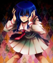 asaka_narumi blue_eyes blue_hair cardfight!!_vanguard empty_eyes long_hair resisting school_uniform skirt