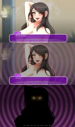 black_hair breasts comic femdom hypnosis_bullies_and_other_high_school_problems hypnotic_eyes large_breasts porniky selina_syginia_(polishguy) spiral spiral_eyes symbol_in_eyes text vn_layout yellow_eyes