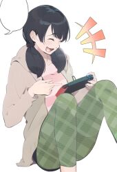  aeni9ma black_hair coat female_only humor laughing nintendo nintendo_switch open_mouth original pajamas twintails 