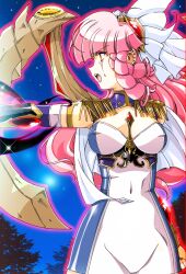 alternate_costume angry aura breasts cleavage clothed corruption dress eye_color_change femsub hisho langrisser navel night open_mouth outdoors parasite pink_hair princess red_eyes royalty rozenciel_(langrisser) tears tight_clothing trees unhappy_trance very_long_hair