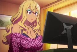  ai_art ai_voice animated blonde_hair bra cleavage denial earrings empty_eyes expressionless eyeshadow femsub hellsing002_(generator) hypnotic_music hypnotic_screen large_breasts leopard_print long_hair makeup monitor necklace purple_eyes sound subliminal tan_skin video 