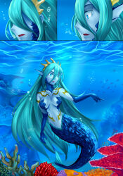 absurdres blue_skin breasts cleavage comic fish_girl ibenz009 large_breasts mermaid monster_girl transformation transgender