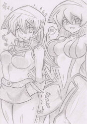 alexis_rhodes banshou breasts cosplay empty_eyes expressionless femsub greyscale happy_trance harpie_lady large_breasts long_hair monochrome sketch standing standing_at_attention traditional translation_request yu-gi-oh! yu-gi-oh!_gx