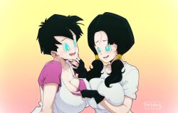  absurdres black_hair blush breasts cleavage dazed dragon_ball drool dual_persona female_only femsub happy_trance kaa_eyes large_breasts liesday long_hair multiple_persona open_mouth ring_eyes short_hair smile spiral_eyes symbol_in_eyes twintails videl 