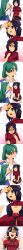 absurdres ahegao angry aphrodisiac black_hair blush breast_expansion breasts clothed confused drool environmental_text erect_nipples erect_nipples_under_clothes eye_roll eyebrows_visible_through_hair female_only femdom femsub fractionation gradient_background green_eyes green_hair hair_ornament hat heart humor hypnotic_accessory jiangshi large_breasts love magukappu multiple_girls nipples one_eye_open sanae_kochiya sequence shirt short_hair simple_background sweat talisman tears text touhou translated trembling yoshika_miyako yuri 