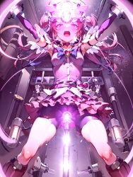  ai_art belt blush cables corruption drool female_only femsub gloves glowing hair_buns helmet koimin4_(generator) long_hair looking_at_viewer open_mouth opera_gloves pink_hair restrained skirt solo spread_legs stable_diffusion_(ai) tears tech_control tongue tongue_out vaginal wires 