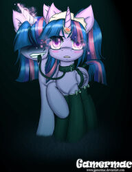 animals_only artist_request collar cosplay evil_smile female_only femdom femsub glowing glowing_eyes hooves horns leash magic multicolored_hair my_little_pony non-human_feet pink_hair purple_hair rainbow_dash smile thighhighs twilight_sparkle western