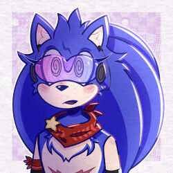  absurdres bandana blue_hair drool froggychairzone furry hedgehog_boy male_only malesub open_mouth solo sonic_the_hedgehog sonic_the_hedgehog_(series) spiral_eyes symbol_in_eyes tech_control visor 