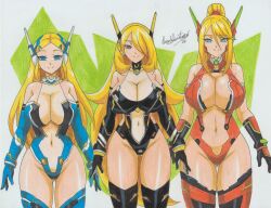 absurdres antenna blonde_hair blue_eyes breasts breath_of_the_wild cleavage cynthia empty_eyes female_only femsub grey_eyes hair_covering_one_eye happy_trance headphones large_breasts metroid_(series) multiple_girls multiple_subs navel nintendo oscarqu29891920 pokemon pokemon_diamond_pearl_and_platinum princess_zelda samus_aran see-through signature smile standing tech_control the_legend_of_zelda thighhighs traditional very_long_hair