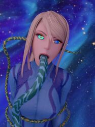 3d all_the_way_through animated blonde_hair bodysuit brain_injection breasts clothed female_only femsub force_feeding justfry3d kaa_eyes large_breasts long_hair metroid_(series) nintendo open_mouth ponytail samus_aran tentacle_in_mouth tentacles video zero_suit 