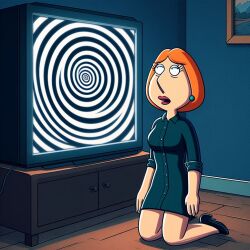  ai_art family_guy femsub kneeling lois_griffin open_mouth red_hair solo spiral tech_control tv 