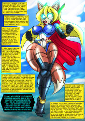  absurdres antenna blonde_hair breasts cape enemy_conversion female_only fembot femsub furry large_breasts long_hair open_mouth original robot robotization super_hero tech_control text victory_vixen(chaoscroc) zorro-zero 