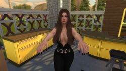  3d breasts brown_hair character_request deadlyduel expressionless original sims_4 thara_jordana zombie_walk 