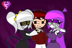  ahoge brown_hair clothed dress femsub happy_trance hypnoscream jakey_(hypnonut005) large_breasts large_hips lila_(sr_pelo) long_hair maledom murder_drones original purple_hair robot_girl serial_designation_j silver_hair skirt smile smug spiral_eyes spooky_month suit tail twintails white_skin yellow_eyes 