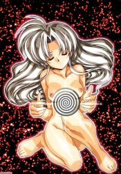 barefoot bottomless breasts deathwish_(manipper) feet femdom long_hair magic manip nude silver_hair spiral topless