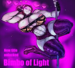  brainwaves_(artist) clothed female_only femdom femsub final_fantasy final_fantasy_xiv glowing_eyes happy_trance honey_b._lovely muscle_girl nipples pink_eyes pole_dancing roegadyn text 