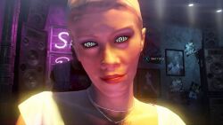 3d agent_47 barbie_deep blonde_hair breasts happy_trance hitman_absolution looking_at_viewer manip necklace ourmonkeymasters_(manipper) red_lipstick short_hair small_breasts spiral_eyes symbol_in_eyes