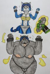 bimbofication breast_expansion fox_girl furry hippo_girl krystal larry_(artist) magic nintendo restrained star_fox transformation weight_gain 