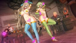  3d absurdres angry blonde_hair blush body_control breasts clothed_exposure collar crotch_tattoo crystal_ball custom_maid_3d_2 dancer dancing elf elf_ears femsub gag gloves glowing goblin_slayer green_eyes harem_outfit high_elf_archer_(goblin_slayer) high_heels huge_breasts large_breasts lemontisoda magic maledom multiple_boys multiple_doms multiple_girls multiple_subs navel nipple_clamps opera_gloves ponytail shoes small_breasts sword_maiden_(goblin_slayer) thick_thighs thighhighs very_long_hair 