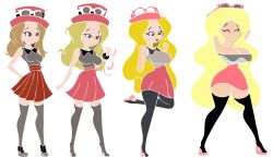  ass ass_expansion before_and_after bimbofication blonde_hair breast_expansion breasts brown_hair chompworks clothed female_only hair_growth large_breasts nintendo pokemon pokemon_x_and_y serena transformation 