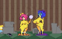 blue_hair breasts breasts_outside character_request chubby copyright_request cum dazed drool glasses nude orb_of_confusion pink_hair pluggyrl pussy pussy_juice sillyrokusu standing standing_at_attention tagme undressing video