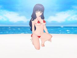 3d 3d_custom_girl beach bikini blue_eyes blue_hair breasts empty_eyes femsub henshin-san kneeling large_breasts long_hair smile