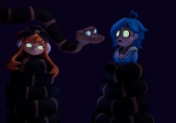 beanie blue_hair coils goggles_on_head hypnotic-ink kaa kaa_eyes meggy_spletzer orange_hair ring_eyes smg4 tari_(smg4) the_jungle_book