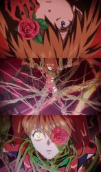 asuka_langley_soryu biollante blue_eyes bodysuit bondage corruption empty_eyes female_only femsub flower godzilla_(series) green_eyes long_hair monster neon_genesis_evangelion open_mouth orange_hair possession restrained spread_legs torn_clothes vines