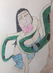  black_hair breasts coils colorrings disney double_penis eye_roll femsub happy_trance kaa kaa_eyes large_breasts long_hair maledom non-human_penis penis smile snake text the_jungle_book traditional undressing 