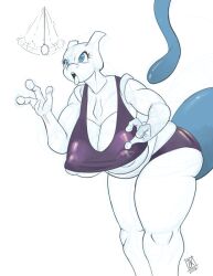 bare_legs breasts cleavage female_only furry huge_ass huge_breasts huge_nipples large_breasts legs mewtwo nintendo open_mouth pendulum pokemon solo spiral_eyes symbol_in_eyes tank_top thick_thighs tongue tongue_out zwitterkitsune