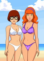  absurdres animated animated_eyes_only animated_gif beach bikini breasts daphne_blake female_only femsub glasses jimryu long_hair open_mouth scooby-doo_(series) spiral_eyes swimsuit symbol_in_eyes velma_dinkley 