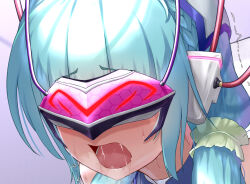  bangs bare_shoulders blue_hair blush braid breath cables corruption drool eyebrows_visible_through_hair female_only femsub garoo_hoshi headphones luceria_etoile_(garoo_hoshi) open_mouth original solo sweat tears tech_control trembling twintails visor wires 