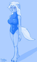 breasts dog_girl furry glowing glowing_eyes happy_trance large_breasts leotard long_hair monochrome rutilus sketch tech_control traditional white_hair