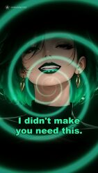  ai_art animated breasts cleavage denial earrings english_text femdom green_eyes green_hair hypnotic_music ivy_jade jewelry large_breasts looking_at_viewer music original pov pov_sub short_hair short_skirt sound spiral subliminal text trigger venus_spiral_(generator) venus_spiral_(manipper) video watermark 