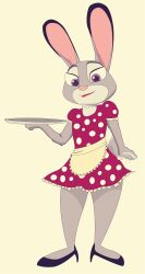  apron bunny_girl disney domestication female_only femsub furry judy_hopps spiral_eyes stepfordization symbol_in_eyes tray zootopia 