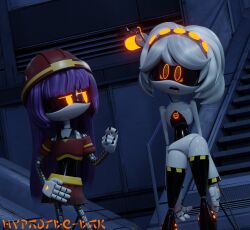  blender doll_(murder_drones) drool hypnotic-ink long_hair murder_drones nude purple_hair ring_eyes robot_girl serial_designation_v short_hair spiral_eyes white_hair 