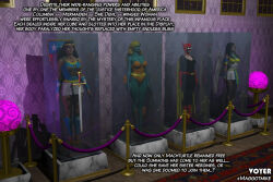  clothed columbia_(maggotmike) display dollification female_only femsub maggotmike mermaiden_(maggot_mike) multiple_girls multiple_subs original she-devil_(maggot_mike) standing_at_attention super_hero text voyer winged_woman_(maggot_mike) 