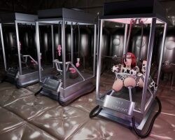  3d absurdres arm_warmers ass bondage breast_sucking corruption cow_print dildo elena_(farmthis) farmthis female_only femsub force_feeding lactation long_hair milk milking milking_machine original red_hair restrained sex_machine solo tech_control text vaginal visor 
