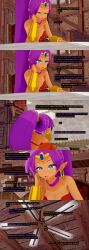  absurdres aware blue_eyes clothed cyanstargazer dark_skin dialogue english_text genie nintendo ponytail purple_hair shantae shantae_(series) super_smash_bros. text 