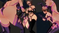  3d ass bare_shoulders black_hair blonde_hair bondage boots brown_eyes brown_hair chains collar control_indicator cosplay crotch_tattoo cuffs empty_eyes female_only femdom femsub fishnets gag gloves green_hair happy_trance harness hypnotized_assistant hypnotized_dom leotard li_q long_hair multiple_girls multiple_subs navel nipple_cutout nipple_piercing nipples opera_gloves original rubber short_hair taimanin_(series) tattoo thigh_boots thighhighs trapped 