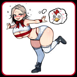 ai_art altered_common_sense blonde_hair blush boots chicken_pose female_only femsub happy_trance hypnofantasy_(artist) hypnovember pet_play ribbon short_hair spiral_eyes thick_thighs thighhighs