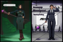 agnikka_sato before_and_after character_request copyright_request corporatification corruption dress_shirt empty_eyes enemy_conversion expressionless female_only femsub office_lady robotic_trance saluting spiral_eyes standing standing_at_attention suit