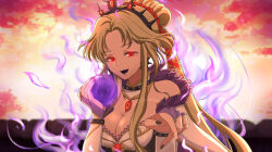  aura bare_shoulders blonde_hair bow cleavage corruption earrings ephikro0810 evil_smile eyebrows_visible_through_hair female_only femsub fire_emblem fire_emblem_mystery_of_the_emblem gloves glowing_eyes hair_ornament lipstick long_hair long_nails looking_at_viewer nail_polish necklace nintendo nyna_(fire_emblem) opera_gloves orb ponytail red_eyes ring solo 