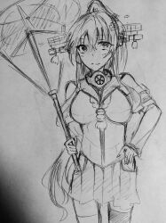  absurdres breasts kantai_collection personification ponytail punitofu simple_background sketch traditional yamato_(kantai_collection) 