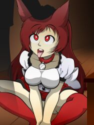 absurdres alternate_costume disguised_hypnotist dog_girl empty_eyes femsub kagerou_imaizumi maid pet_play red_hair squatting tagme tongue_out touhou 